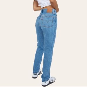NWT Levi’s 501 Long Denim Jeans Distressed High Rise Straight Leg Size 23